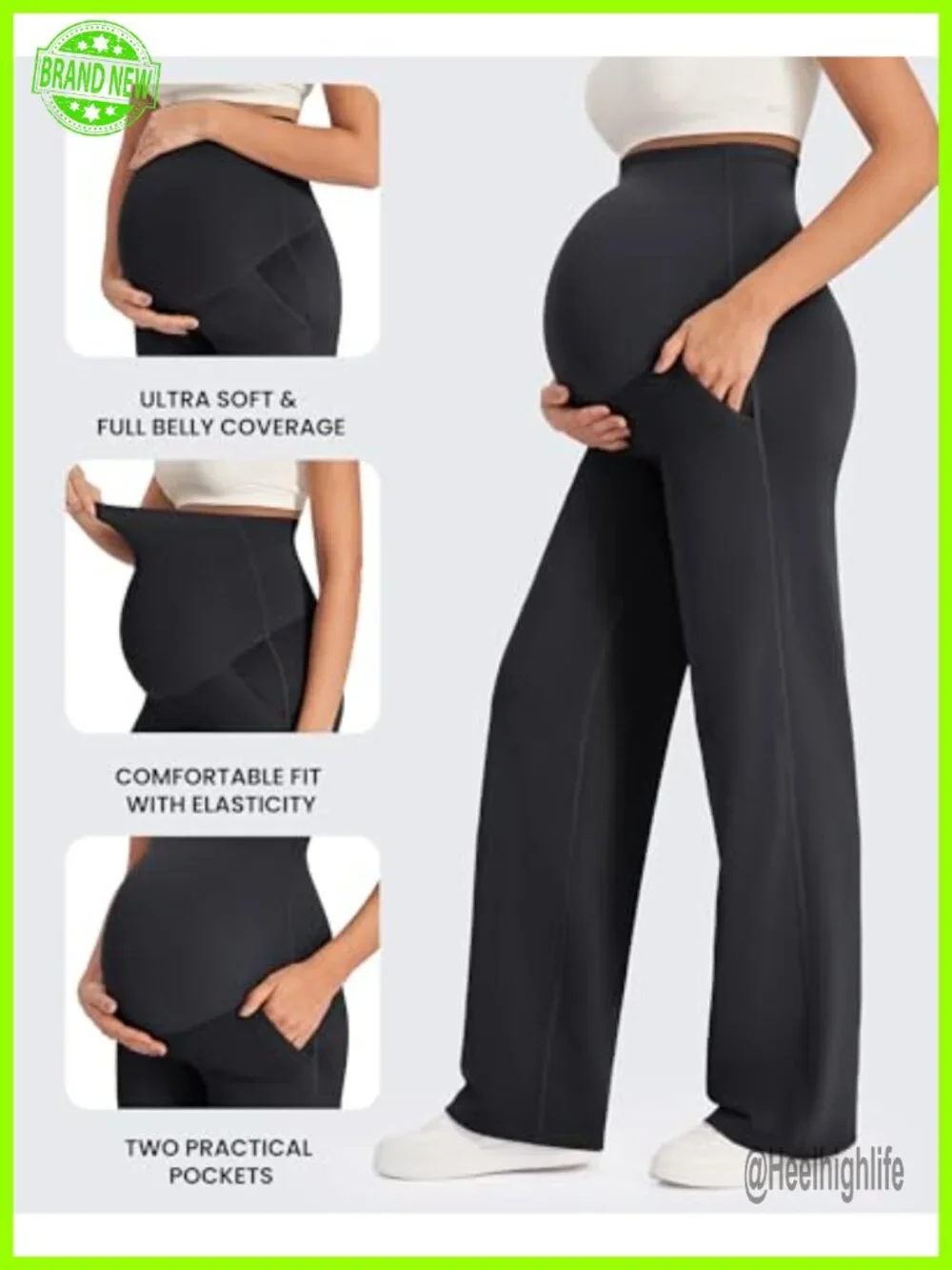 Maternity Over the Belly Yoga Pants with Pockets Wide Leg Stretchy Full Panel